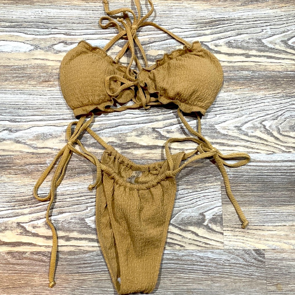 Tan String Ribbed Bikini